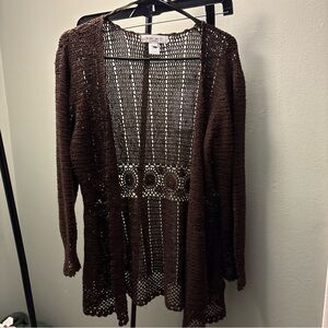 Nine West Chocolate Open-Front Cardigan